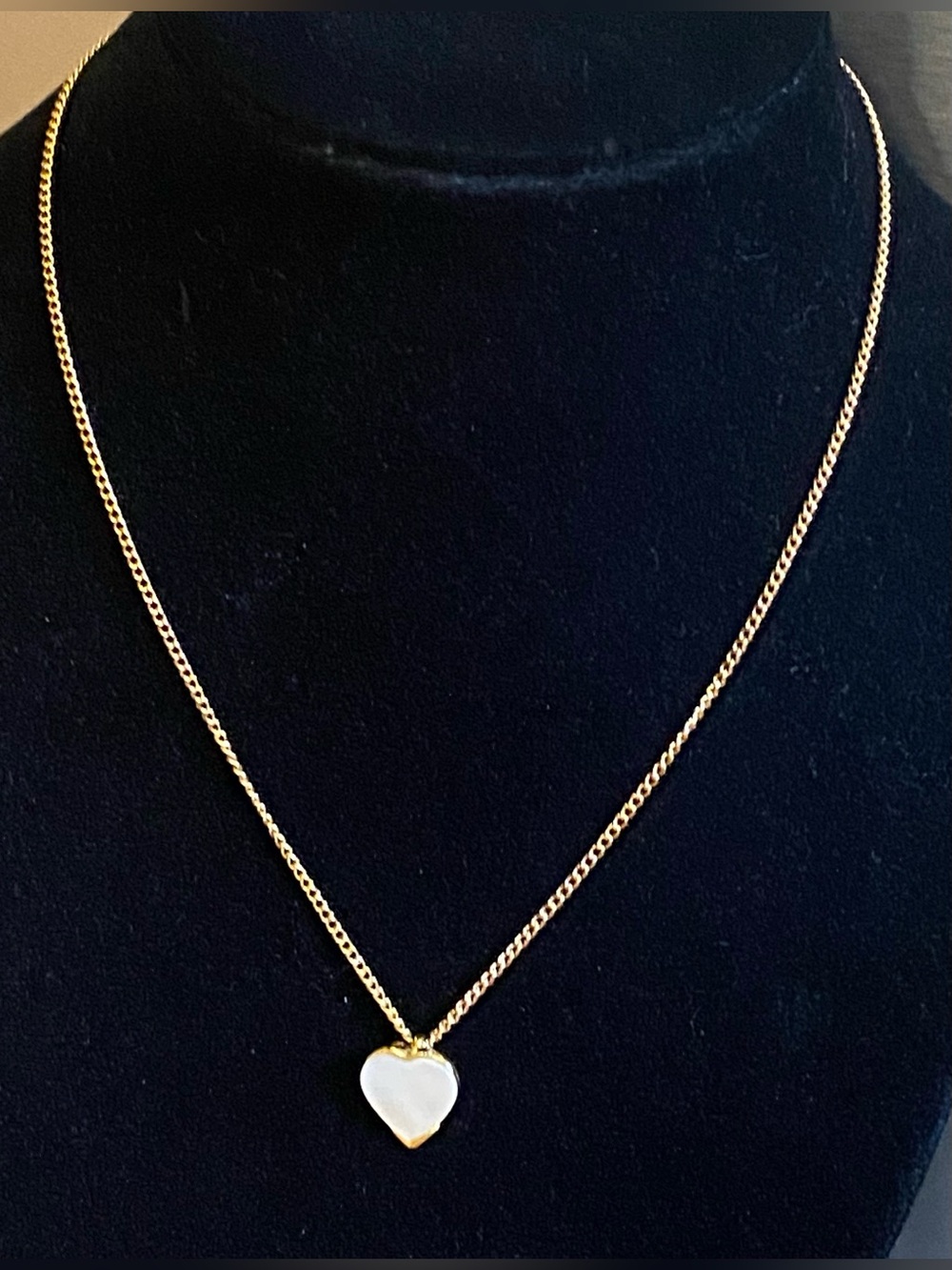 Vintage 1980s White Cat's Eye Glow Stone
Heart Necklace Gold Tone Dainty